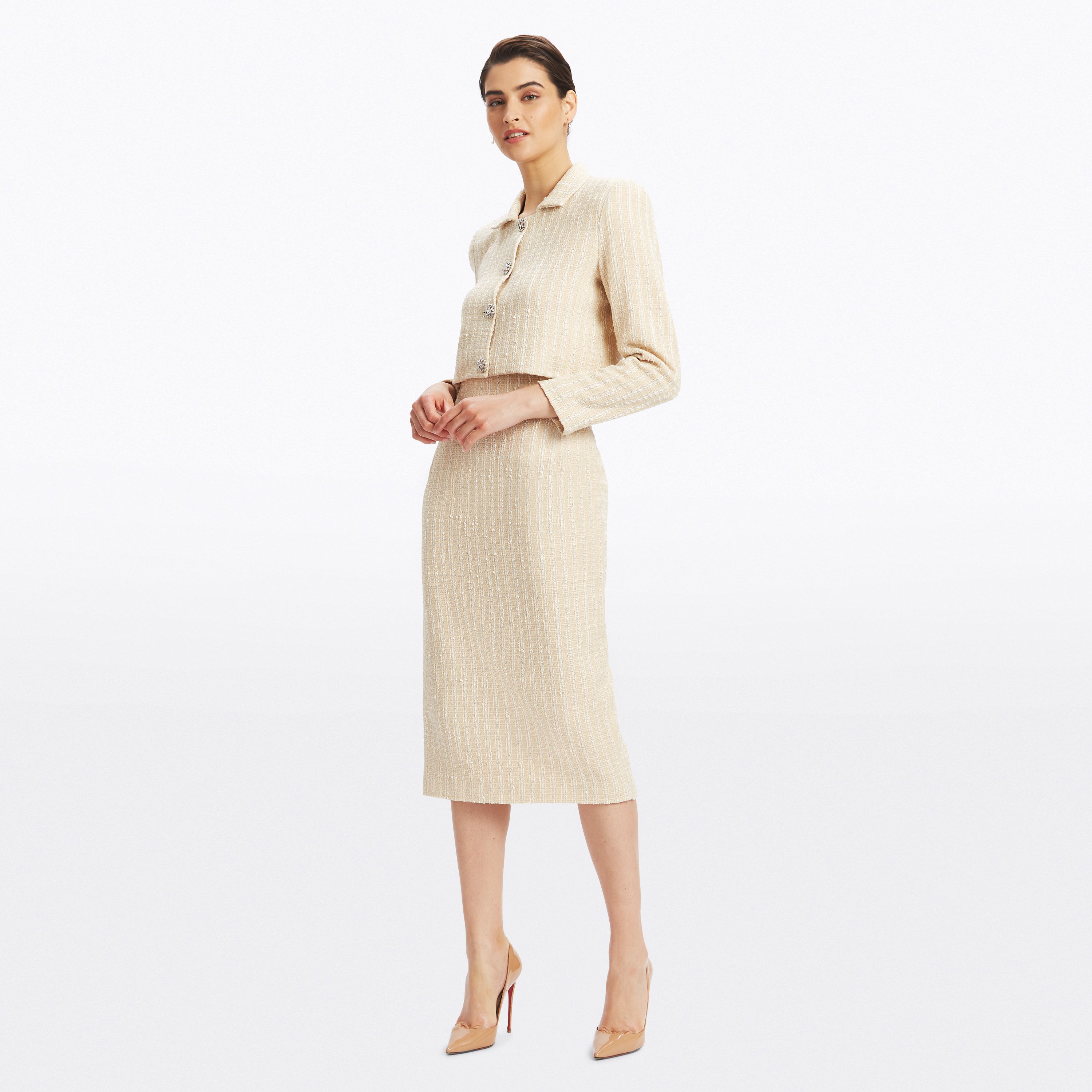 Fiona Cream Ivory and Metallic Gold Striped Tweed Jacket