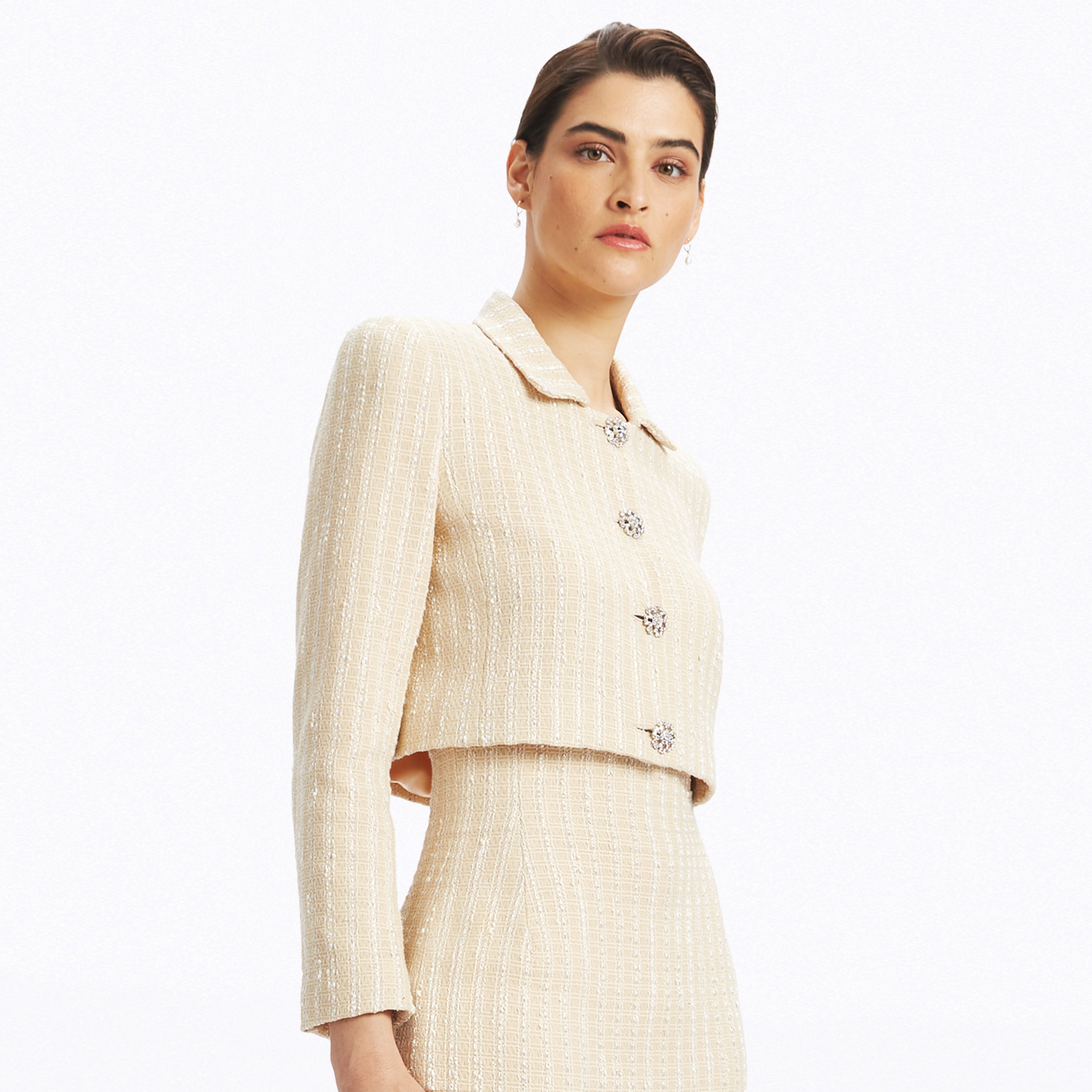 Fiona Cream Ivory and Metallic Gold Striped Tweed Jacket