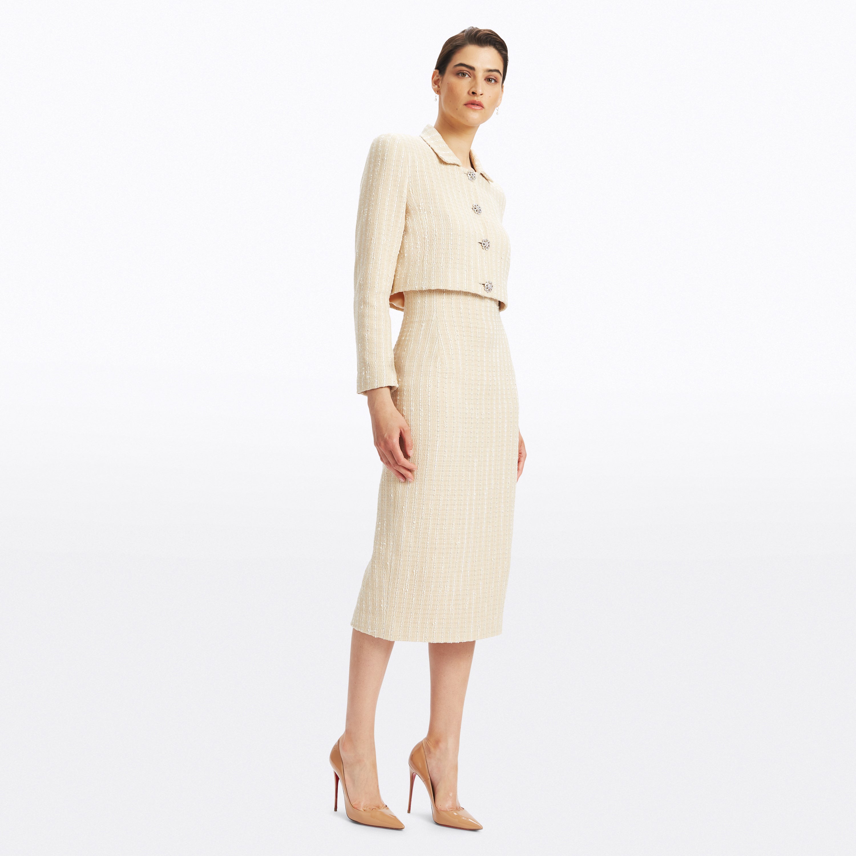 Fiona Cream Ivory and Metallic Gold Striped Tweed Jacket