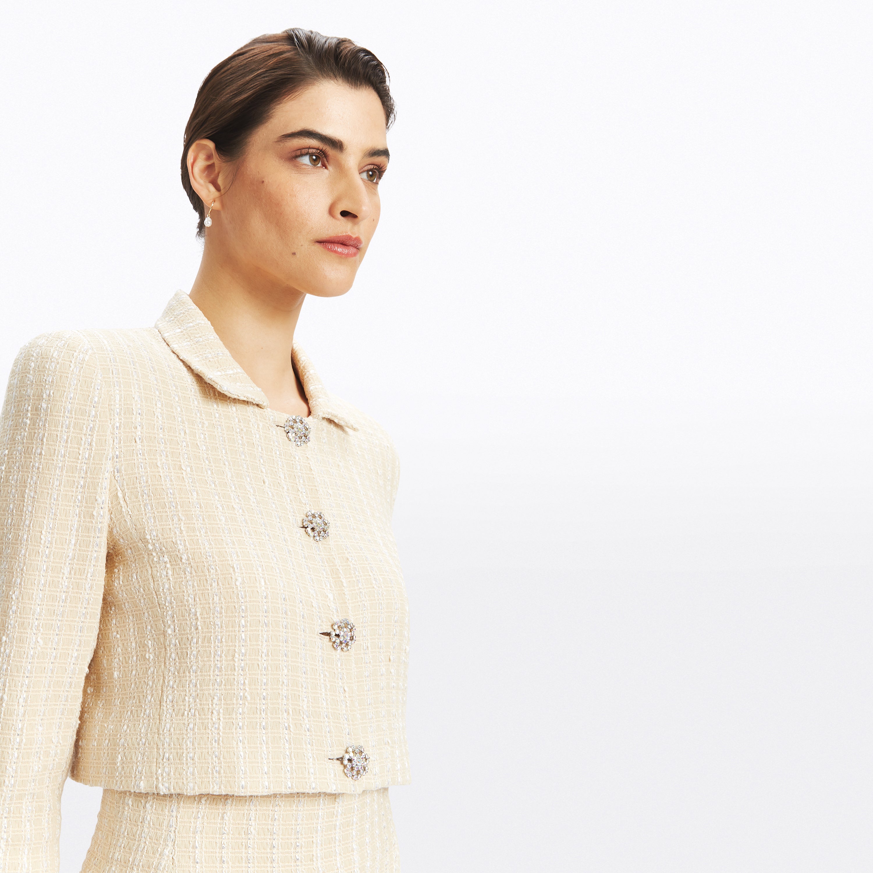 Fiona Cream Ivory and Metallic Gold Striped Tweed Jacket