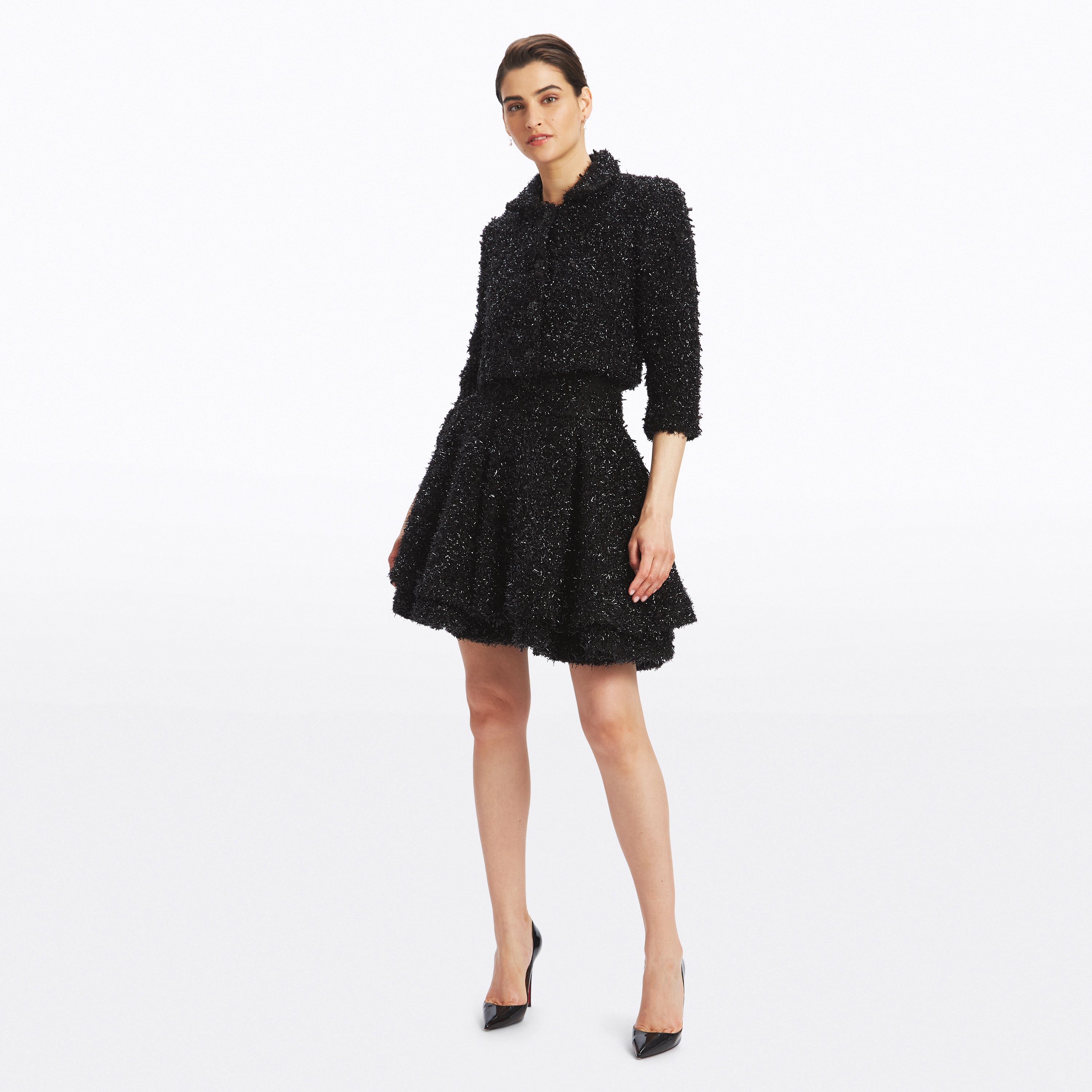 Leomie Cropped Lurex Tweed Jacket