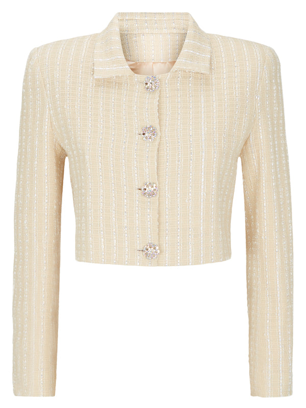 Fiona Cream Ivory and Metallic Gold Striped Tweed Jacket