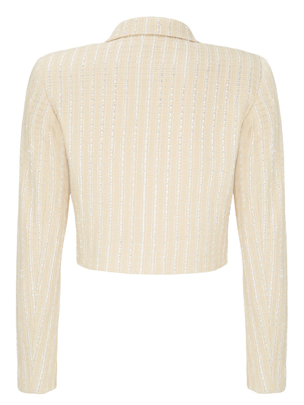 Fiona Cream Ivory and Metallic Gold Striped Tweed Jacket